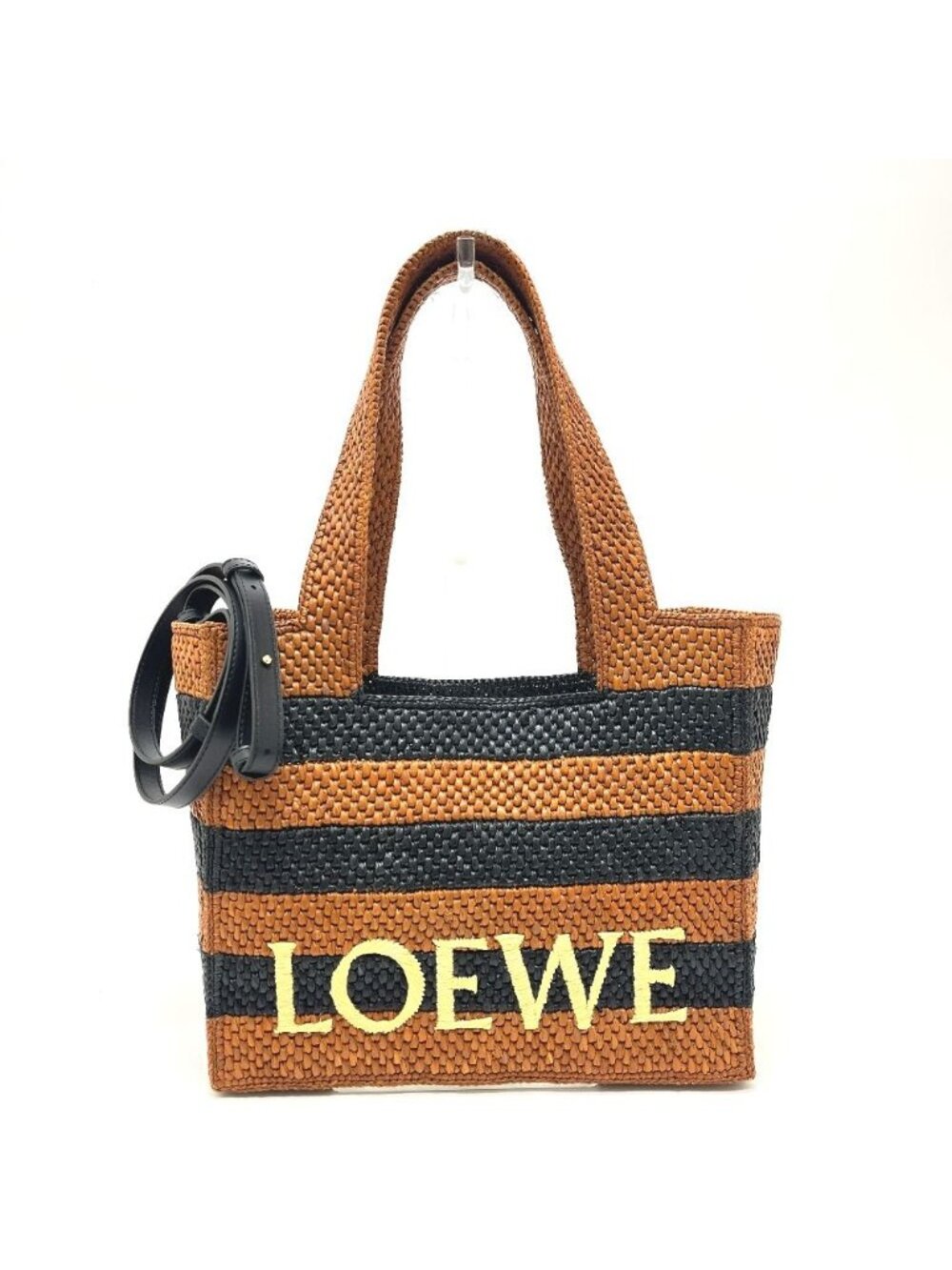 Loewe Tote Bag Font Stripe Raffia Black